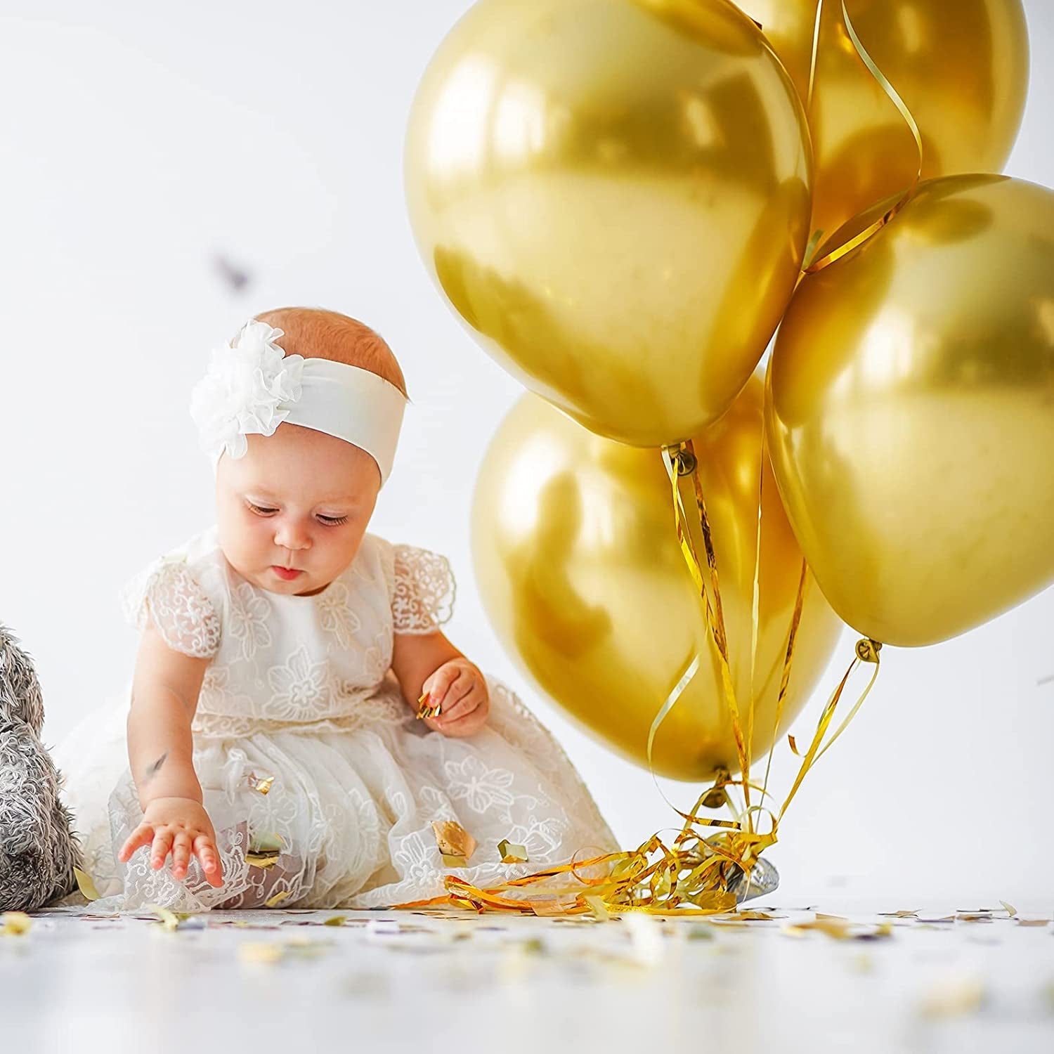 129Pcs Metallic Gold Balloons Latex Balloons Different Sizes 18 12 10 5 Inch Party Balloon Kit for Birthday Party Graduation Baby Shower Wedding Holiday Balloon Decoration