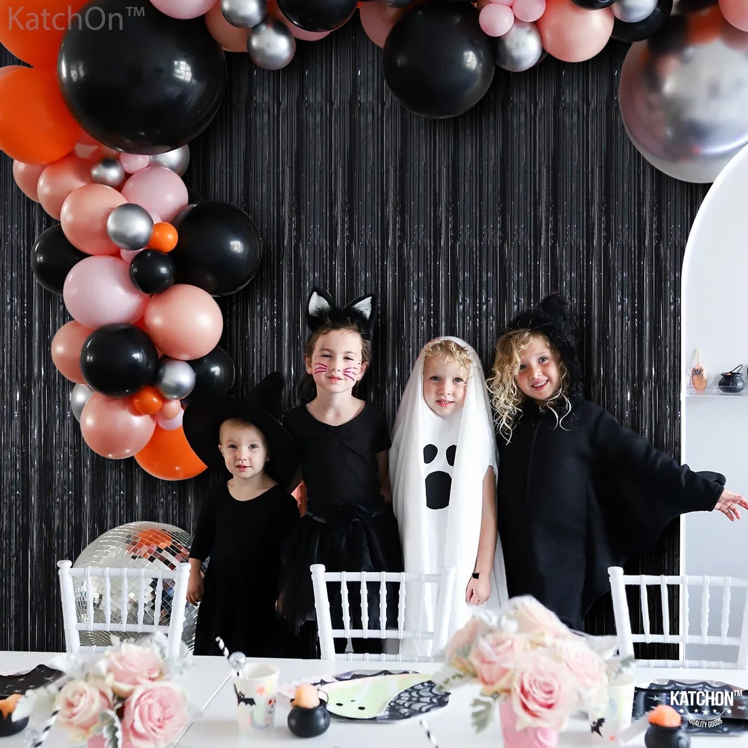 , Xtralarge 8X3.2 Feet Black Fringe Backdrop - Pack of 2, Black Foil Fringe Curtain | Black Streamer Backdrop for Halloween Party Decorations | Halloween Backdrop | Black Backdrop for Party
