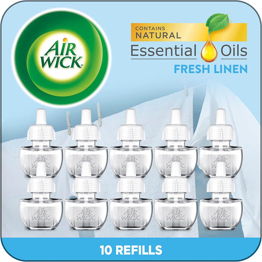 Plug in Scented Oil Refill, 10Ct, Fresh Linen, Air Freshener, Essential Oils, Eco Friendly Pack