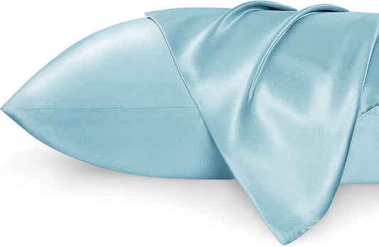 Satin Pillowcase for Hair and Skin Queen - Light Blue Silky Pillowcase 20X30 Inches - Satin Pillow Cases Set of 2 with Envelope Closure, Similar to Silk Pillow Cases, Gifts for Women Men