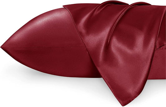 Satin Pillowcase for Hair and Skin Queen - Burgundy Silky Pillowcase 2 Pack 20X30 Inches - Satin Pillow Cases Set of 2 with Envelope Closure, Similar to Silk Pillow Cases, Gifts for Women Men