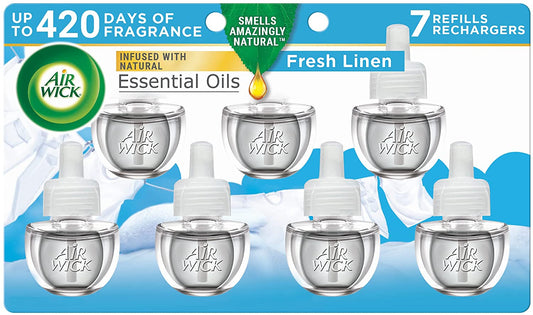 Plug in Scented Oil Refill, 7 Ct, Fresh Linen, Air Freshener, Essential Oils