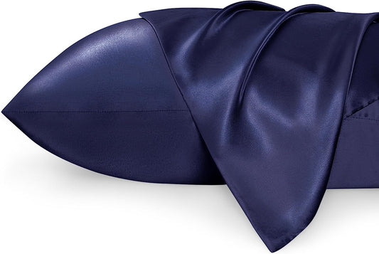 Satin Pillowcase for Hair and Skin Queen - Navy Silky Pillowcase 2 Pack 20X30 Inches - Satin Pillow Cases Set of 2 with Envelope Closure, Similar to Silk Pillow Cases, Gifts for Women Men
