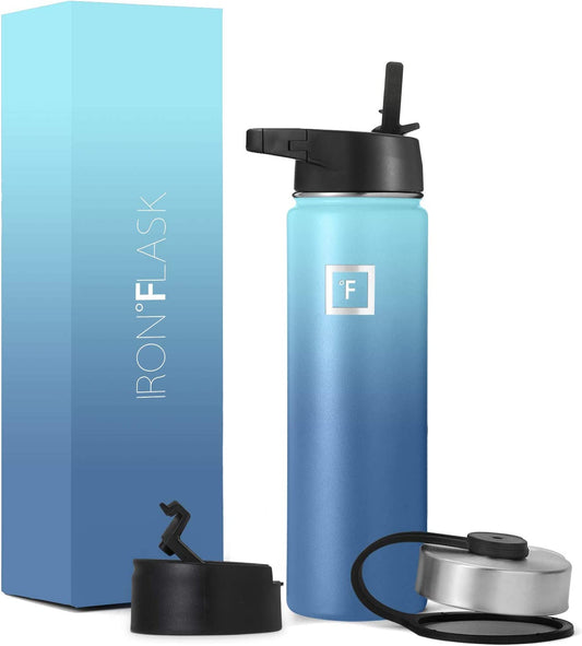 Sports Water Bottle - 22 Oz 3 Lids (Straw Lid), Leak Proof - Stainless Steel Gym & Sport Bottles for Men, Women & Kids - Double Walled, Insulated Thermos, Metal Canteen