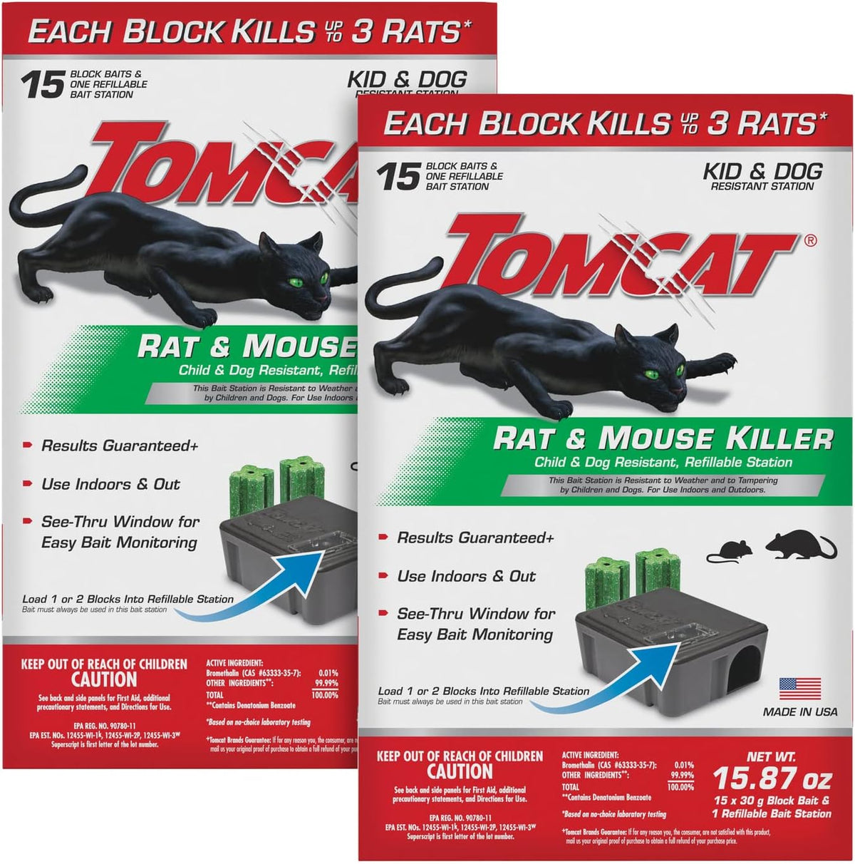 Rat and Mouse Killer Child and Dog Resistant, Refillable Station, 2-Pack (2 Bait Stations plus 30 Refills)