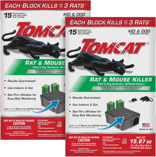 Rat and Mouse Killer Child and Dog Resistant, Refillable Station, 2-Pack (2 Bait Stations plus 30 Refills)