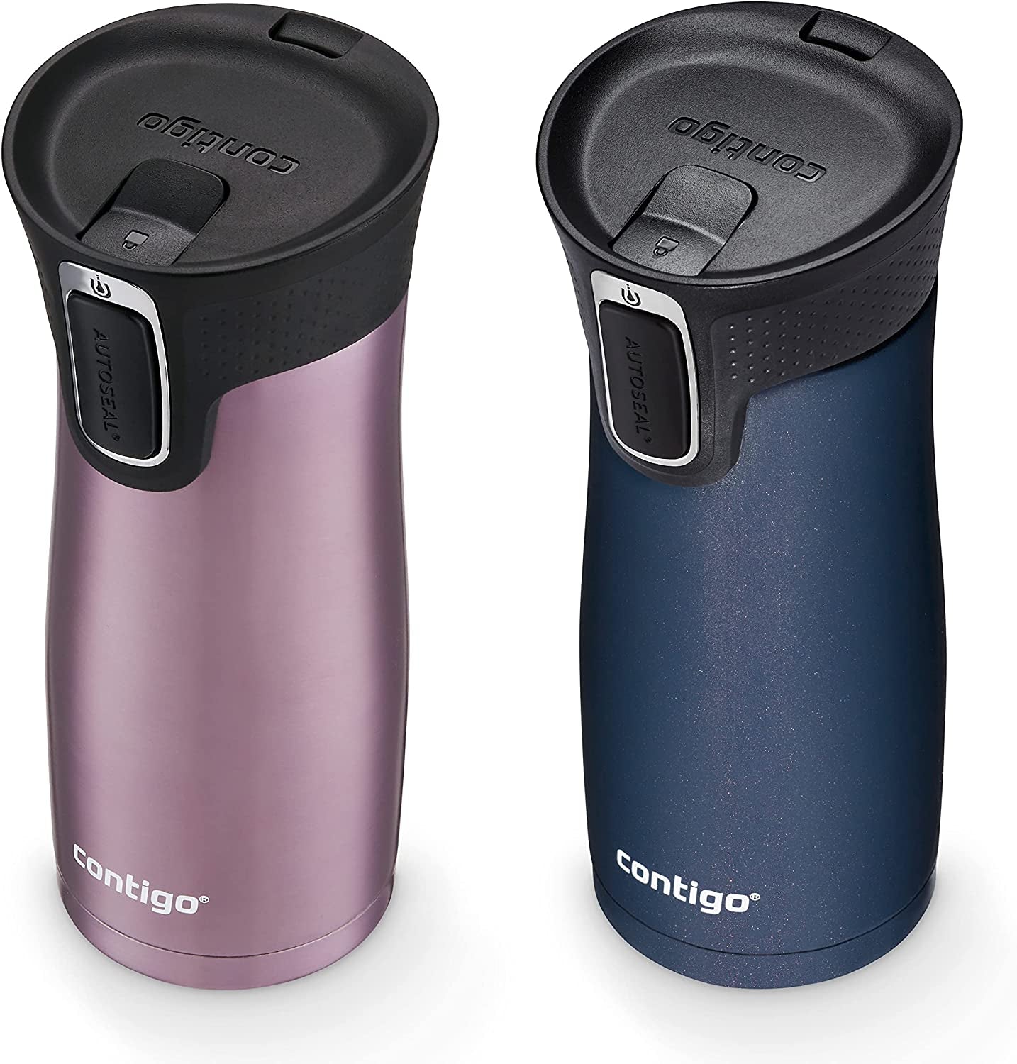 West Loop Stainless Steel Vacuum-Insulated Travel Mug with Spill-Proof Lid, Keeps Drinks Hot up to 5 Hours and Cold up to 12 Hours, 16Oz 2-Pack, Vervain & Midnight Berry