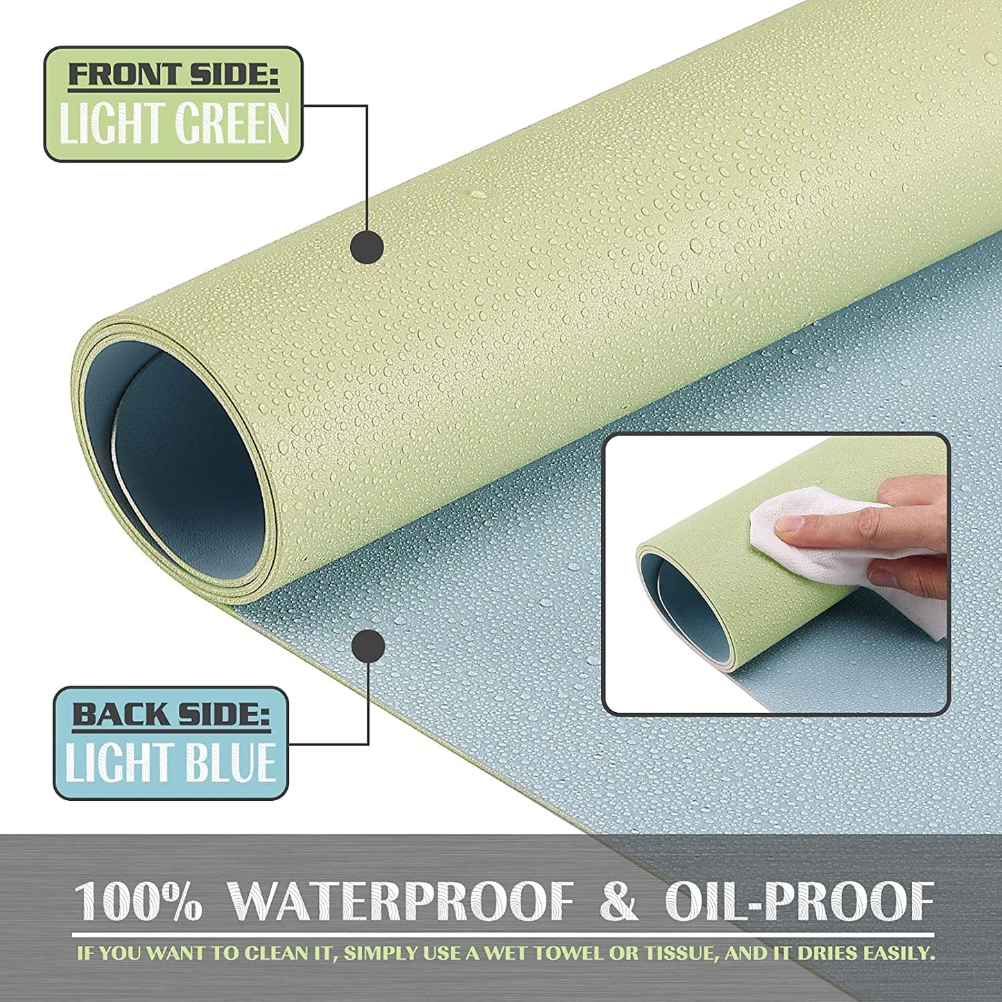 Waterproof Leather Mouse Mat/Pad Protector for Desktop, Keyboard and Mouse, Office and Home (Light Green, 31.5" X 15.7")