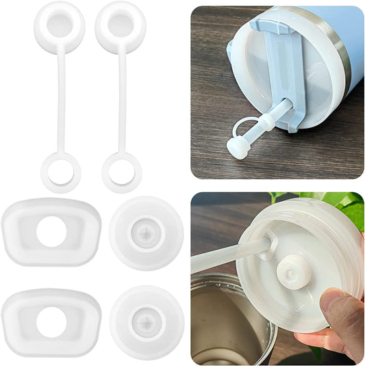 Silicone Spill Stopper Set, Compatible with Stanley Cup 1.0 40Oz & 30Oz, Accessories Including Straw Cover Cap, Square Leak Stopper and round Lid Stopper Plug, White