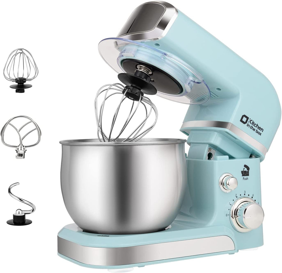 Stand Mixer,3.2Qt Small Electric Food Mixer,6 Speeds Portable Lightweight Kitchen Mixer for Daily Use with Egg Whisk,Dough Hook,Flat Beater (Blue)
