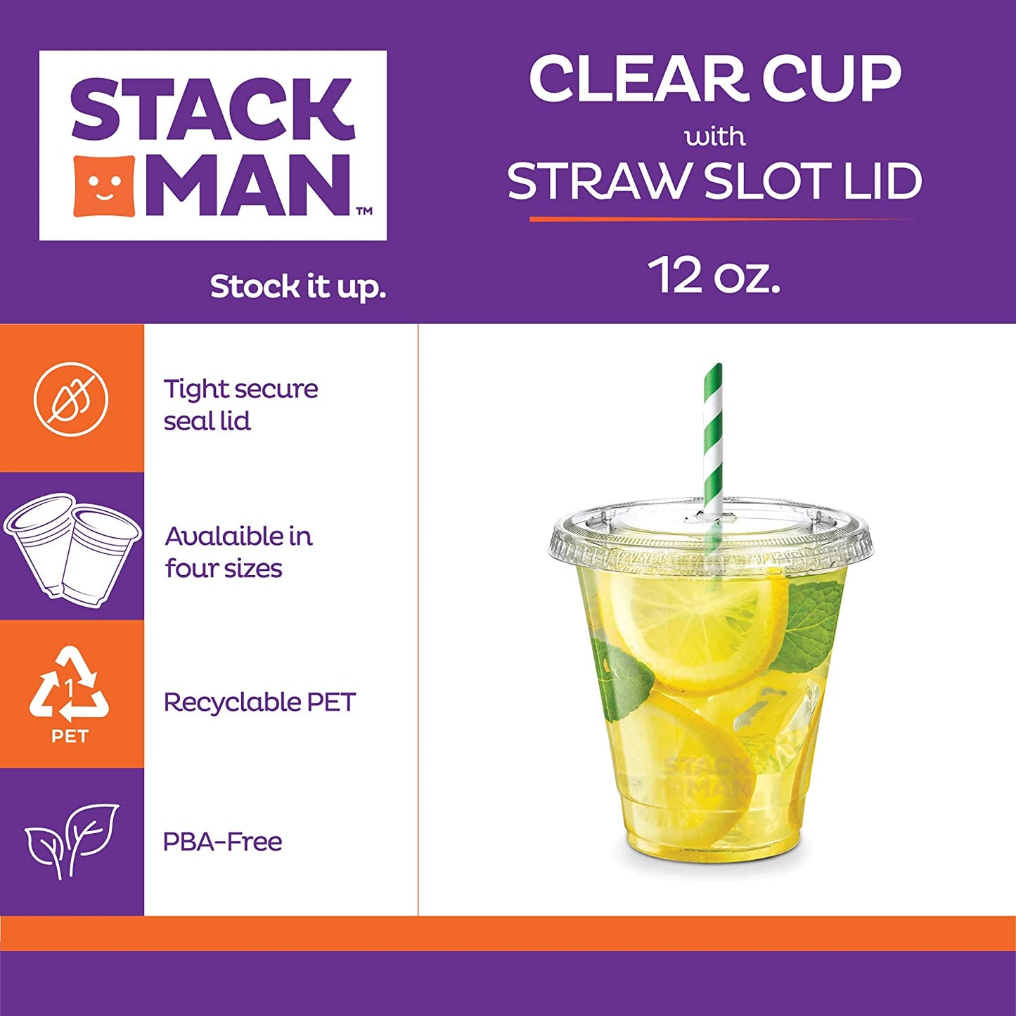 12 Oz Clear Plastic Cups with Straw-Slot Lids [100 Sets] PET Crystal Clear Disposable 12Oz Plastic Cups with Lids - Crystal Clear, Durable Cup. BPA Free + Crack Resistant, for Coffee, Juice, Shakes