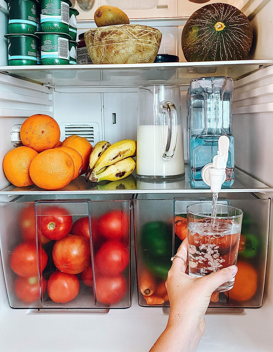 Water Drink Dispenser for Fridge. 1.1 Gal. Pitcher Refrigerator. Reusable PETG Plastic Bottle with Faucet, Spigot. Pur Water Jug. Tank for Drinks, Cocktails, Juice. Zero Bpa.Beach, Camping. (1.1Gal)