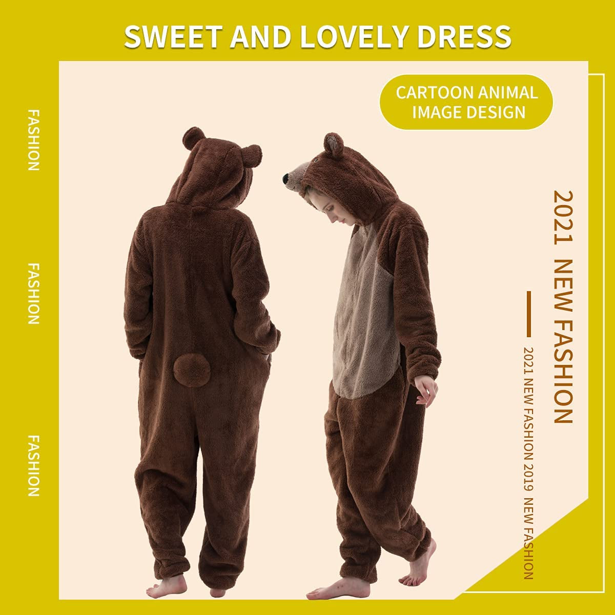 Snug Fit Unisex Adult Onesie Pajamas, Flannel Cosplay Animal One Piece Halloween Costume Sleepwear Homewear