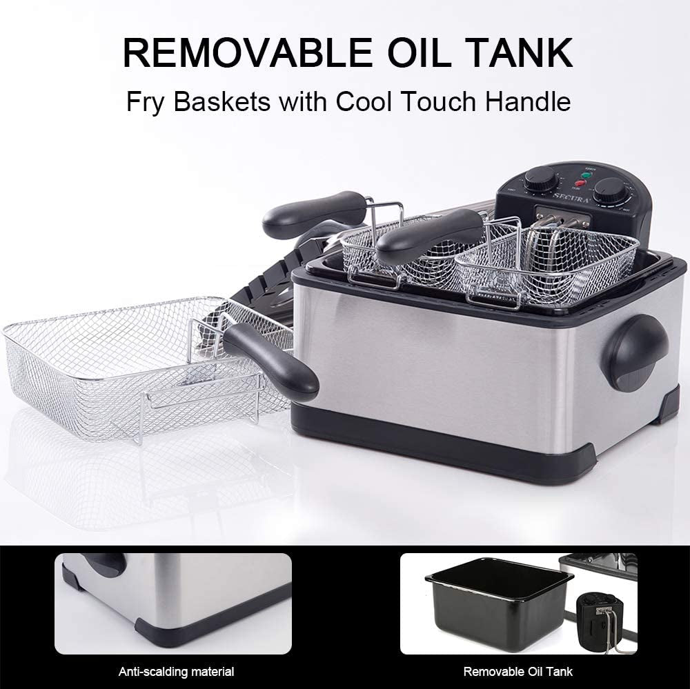 1700-Watt Stainless-Steel Triple Basket Electric Deep Fryer with Timer Free Extra Odor Filter, 4L/17-Cup