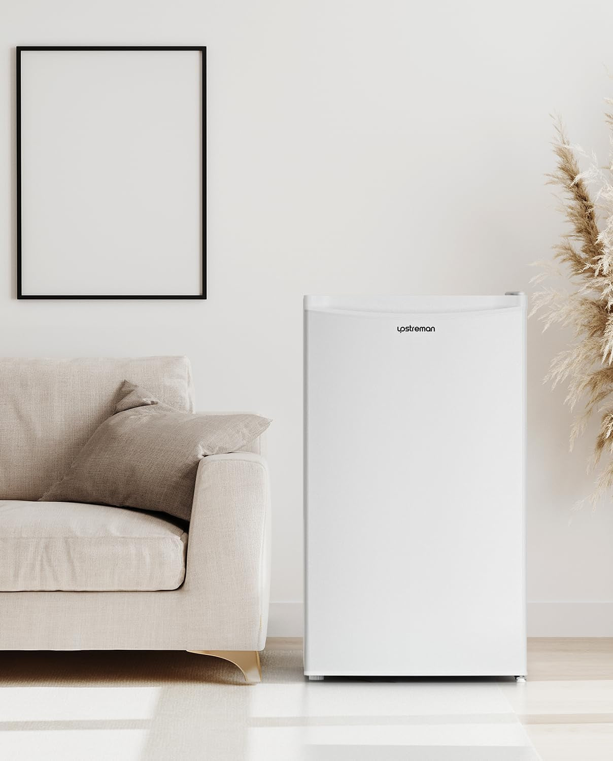 3.2 Cu.Ft Mini Fridge with Freezer, Single Door Mini Fridge, Adjustable Thermostat, Mini Refrigerator for Dorm, Office, Bedroom, White-Br321