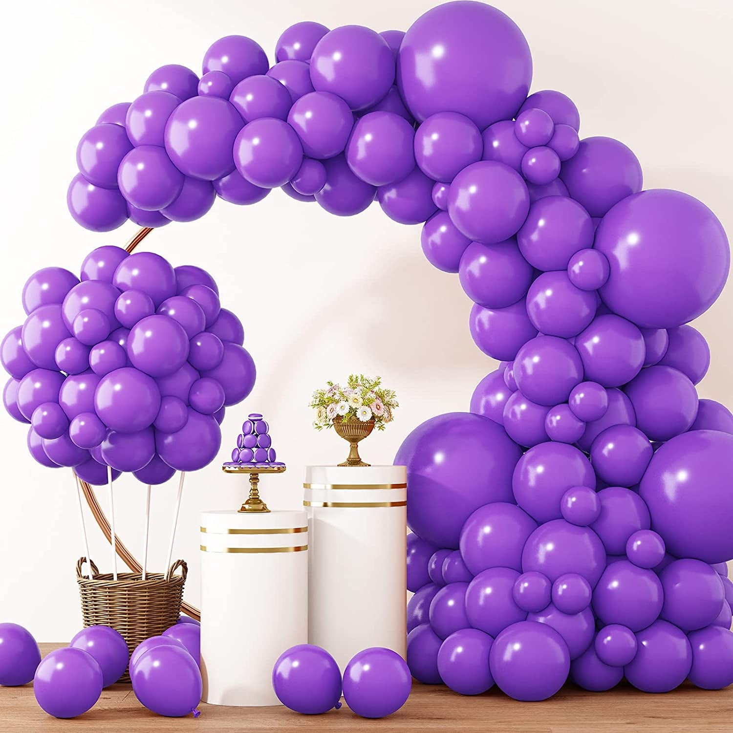 129Pcs Purple Balloons Different Sizes 18 12 10 5 Inch for Garland Arch Premium Purple Latex Balloons for Masquerade Party Decorations Birthday Anniversary Baby Shower Party Supplies