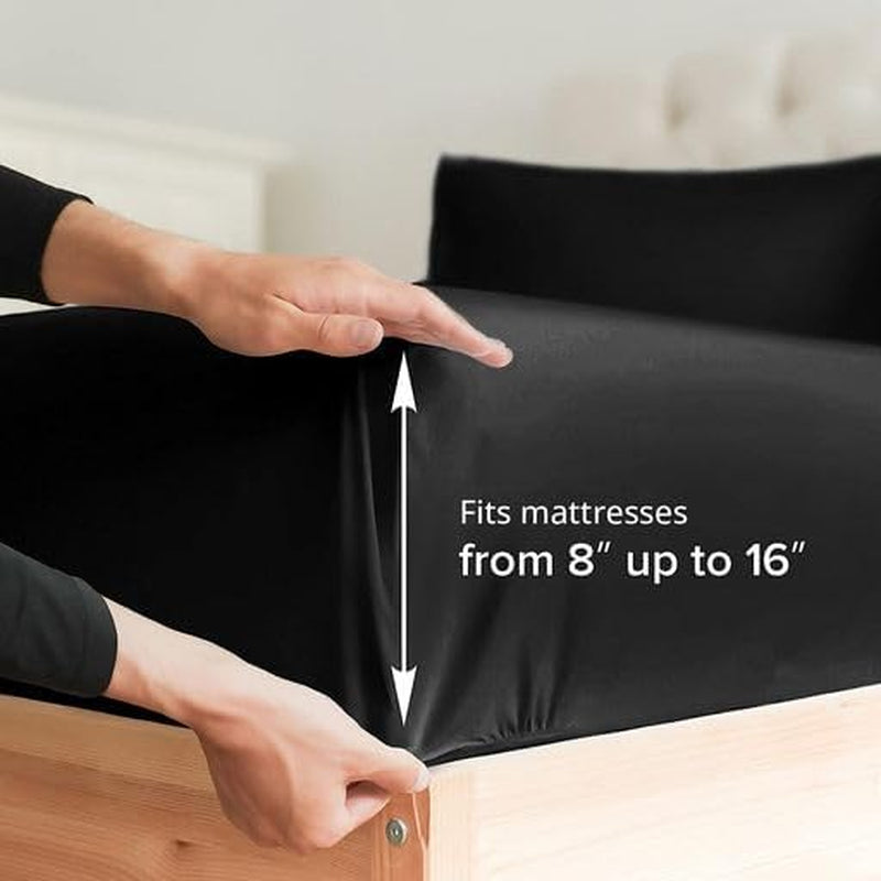 California King Size 4 Piece Bedding Sheet Set - Breathable & Cooling - Hotel Luxury Bed Sheets Set - Easy Fit - Soft, Wrinkle Free & Comfy Black Oeko-Tex Bedding Sheets - Deep Pockets Sheet Set