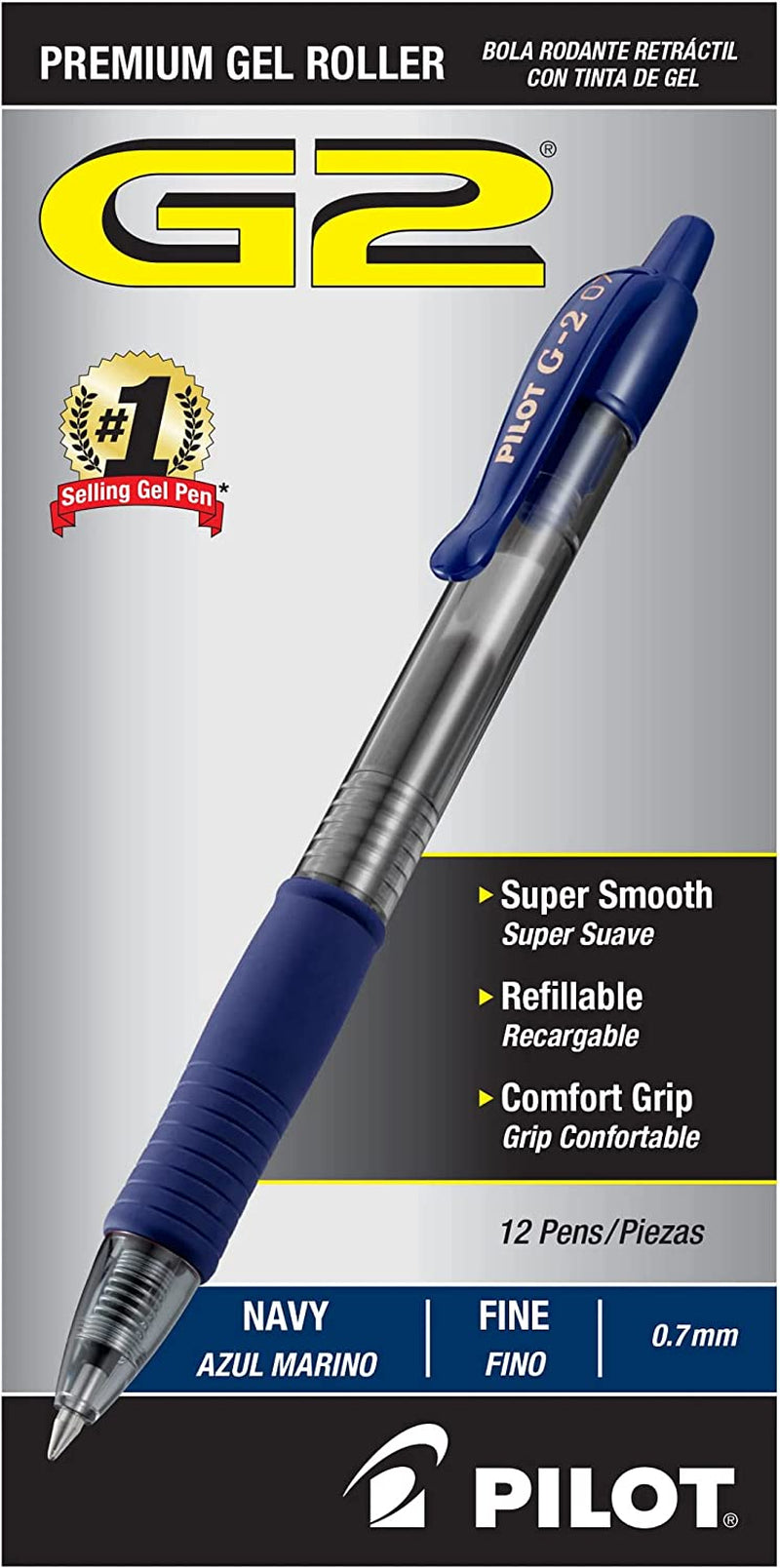 , G2 Premium Gel Roller Pens, Fine Point 0.7 Mm, Navy Blue, Pack of 12