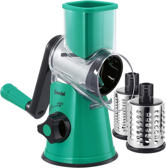 Rotary Cheese Grater with 3 Interchangeable Blades, Kitchen Mandoline Vegetable Slicer for Fruit, Nuts , Easy to Clean
