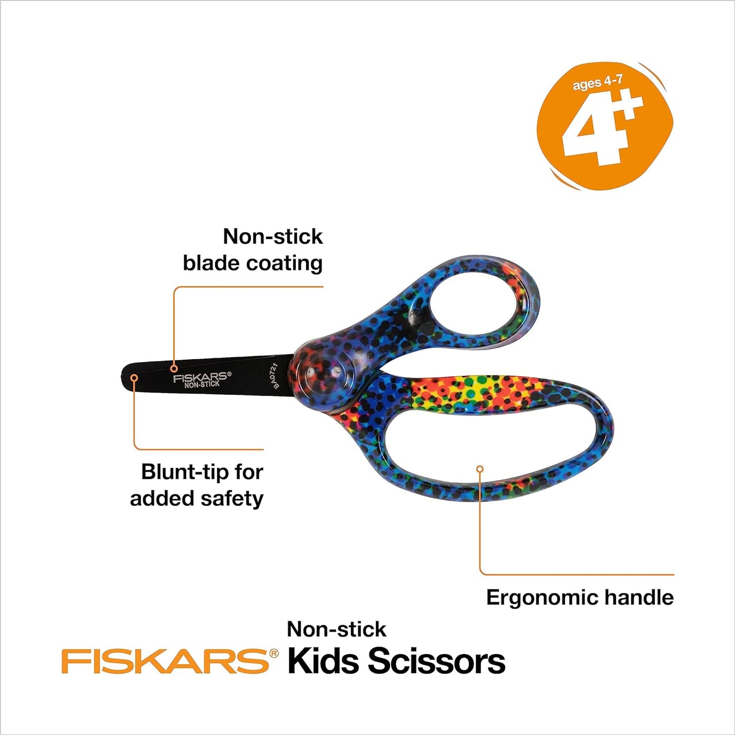 ® Designer Non-Stick Blunt-Tip Kids Scissors, Bright Pixels (5 In.)