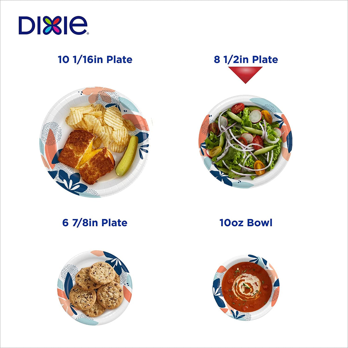 Paper Plates, 8 1/2 Inch, Dinner Size Printed Disposable Plate, 90 Count