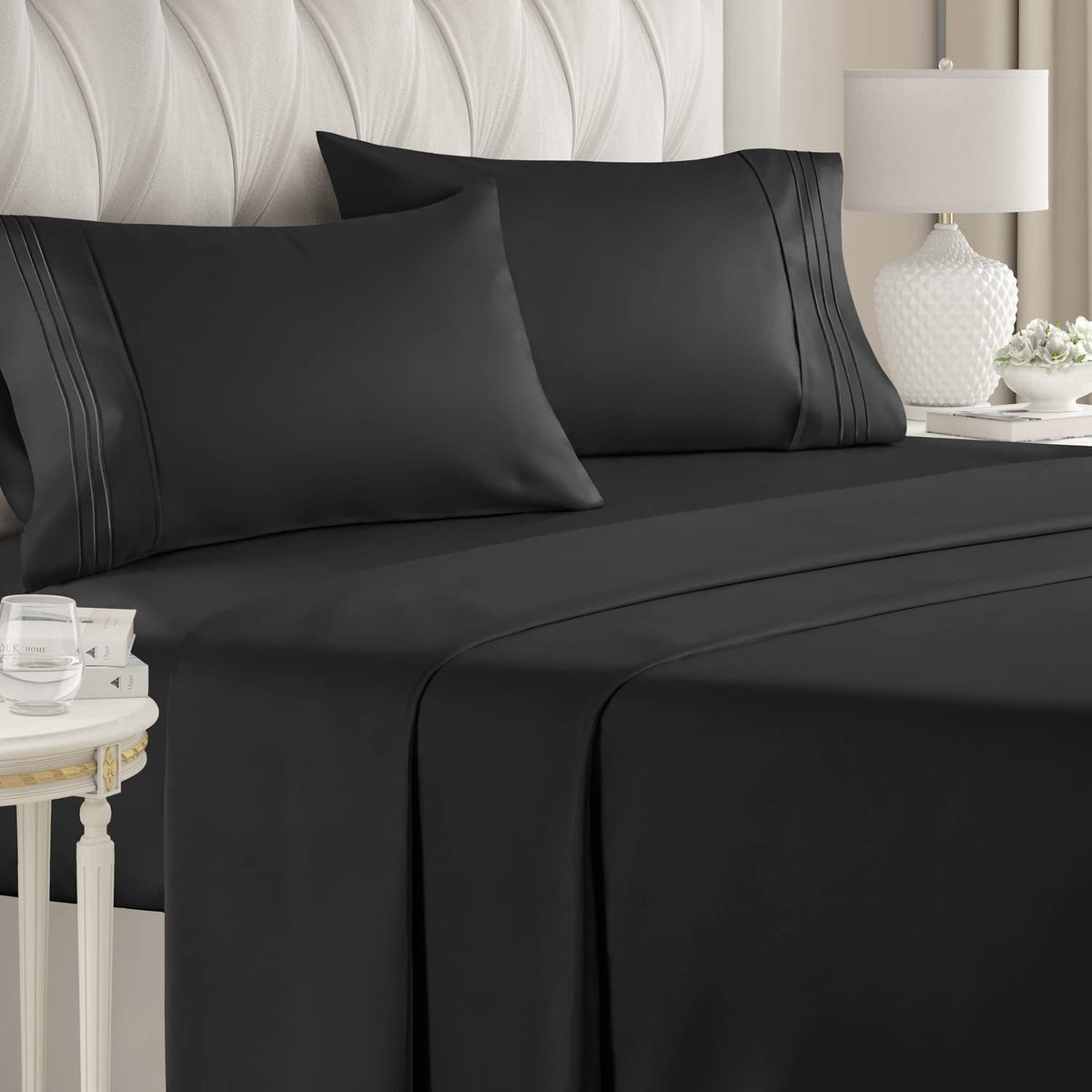 California King Size 4 Piece Bedding Sheet Set - Breathable & Cooling - Hotel Luxury Bed Sheets Set - Easy Fit - Soft, Wrinkle Free & Comfy Black Oeko-Tex Bedding Sheets - Deep Pockets Sheet Set