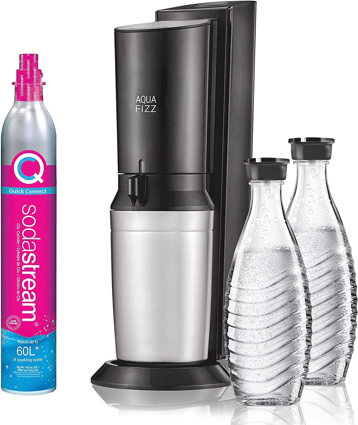 Aqua Fizz Sparkling Water Machine (Black) with Co2 & Glass Carafes