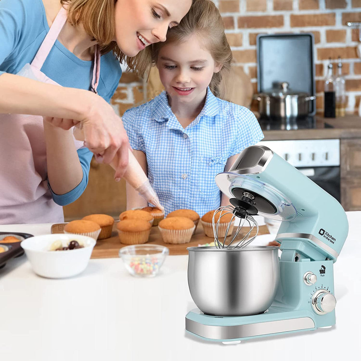 Stand Mixer,3.2Qt Small Electric Food Mixer,6 Speeds Portable Lightweight Kitchen Mixer for Daily Use with Egg Whisk,Dough Hook,Flat Beater (Blue)