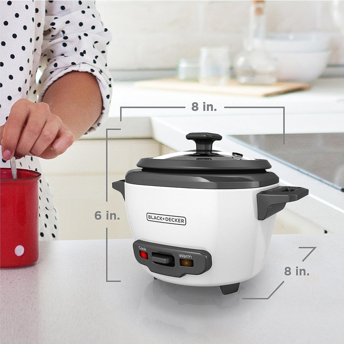 BLACK+DECKER Rice Cooker 3 Cups Cooked (1.5 Cups Uncooked) with Steaming Basket, Removable Non-Stick Bowl, White