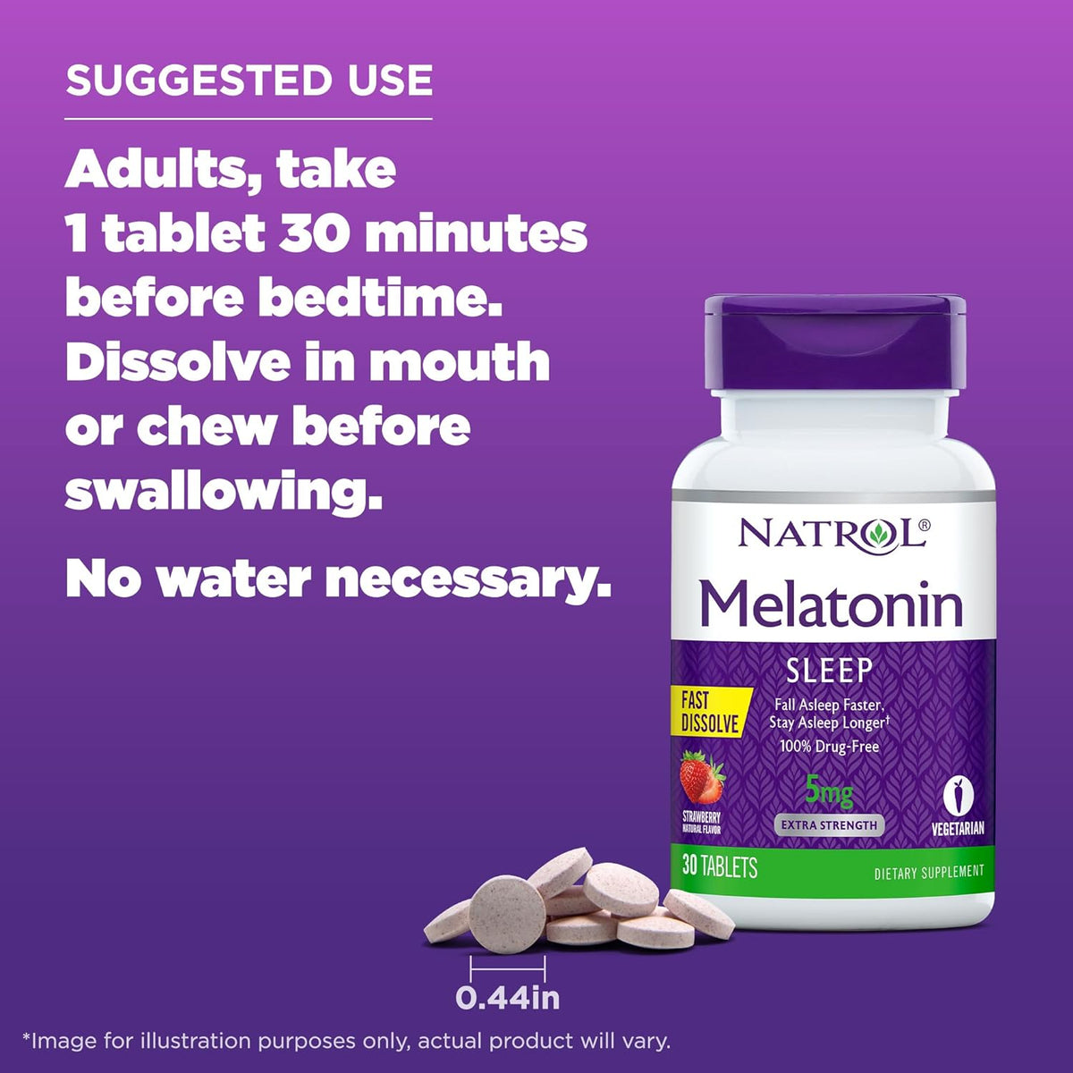 Melatonin 5Mg, Strawberry-Flavored Dietary Supplement for Restful Sleep, 30 Fast-Dissolve Tablets, 30 Day Supply