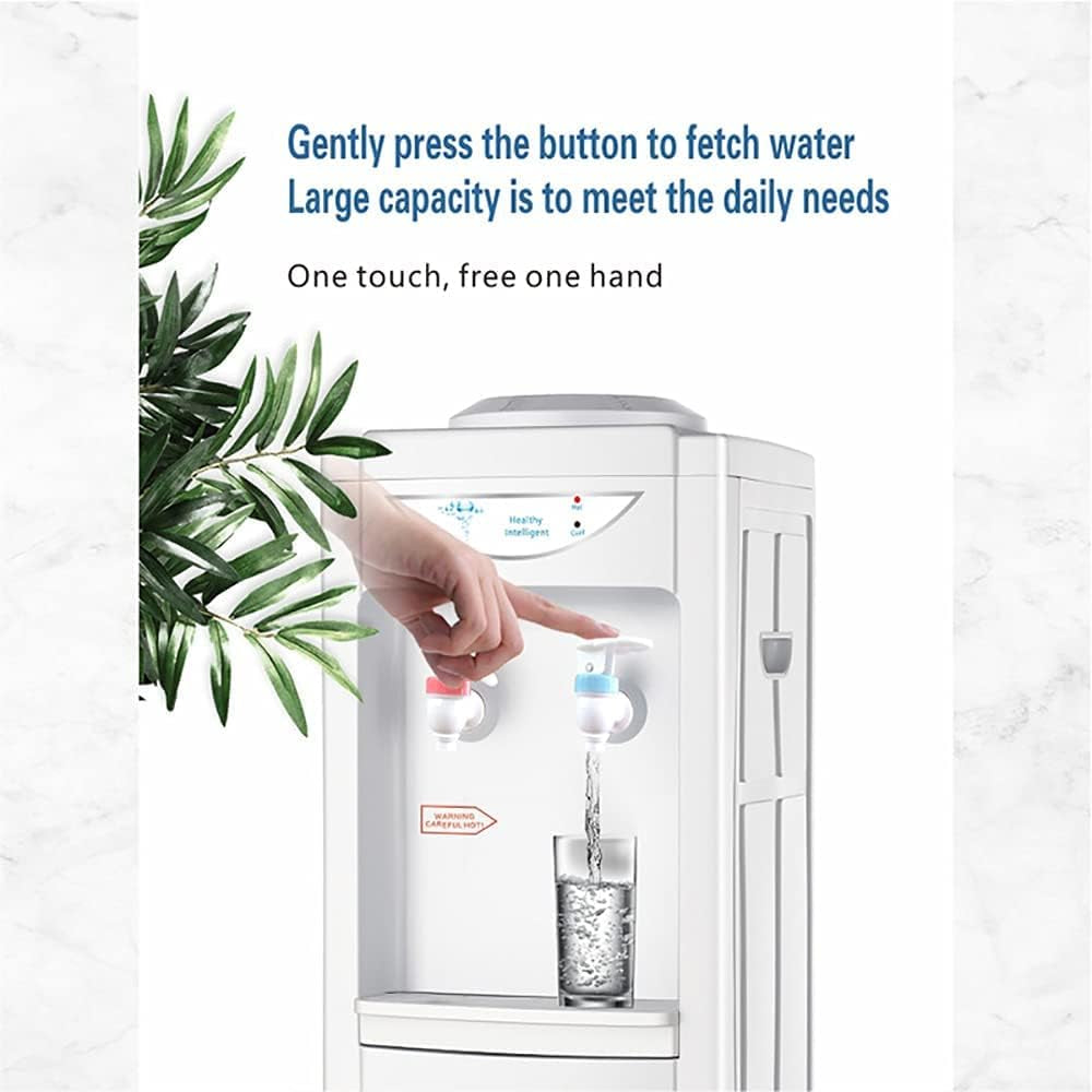 Water Cooler Dispenser 5 Gallon, Top Loading Water Dispenser Hot and Cold Water Dispenser with Storage Cabinet Child Safety Lock for Home Office, White