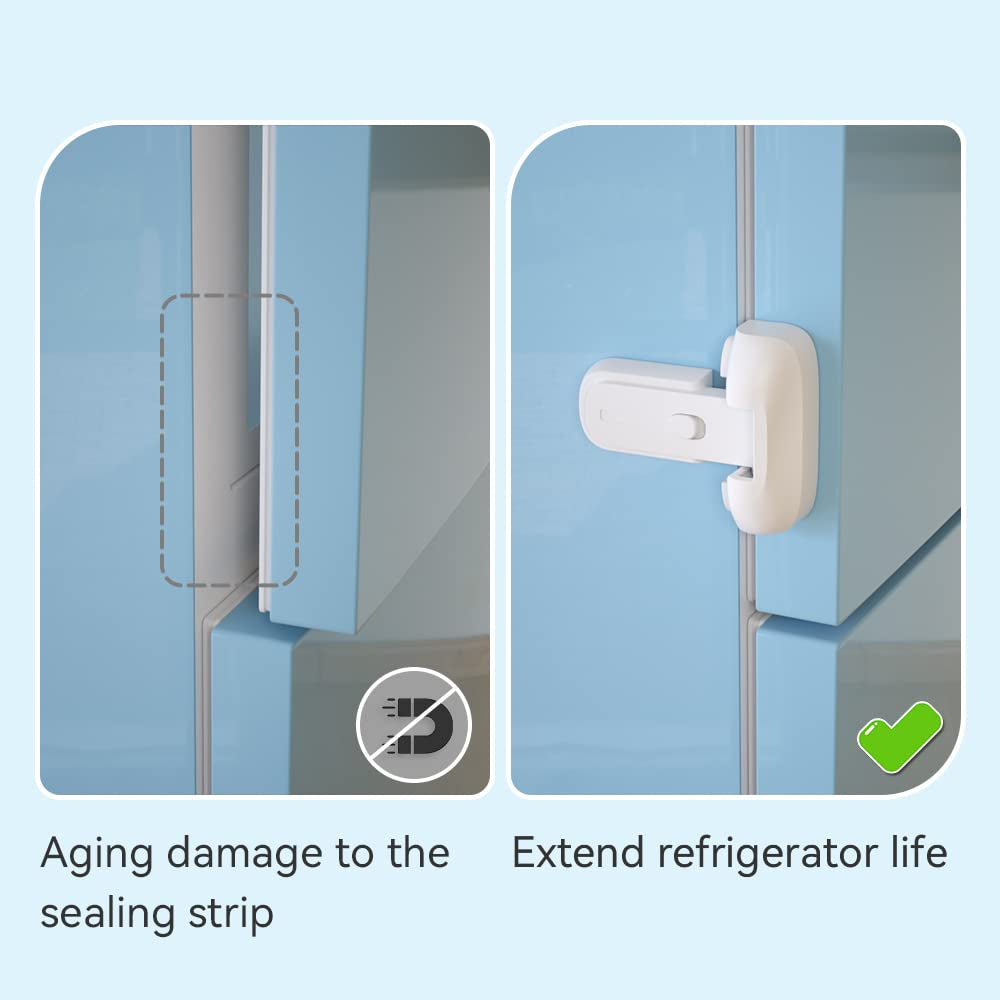 2 Pcs Baby Safety Fridge Lock, Child Proof Refrigerator Freezer Door Lock, Protect Refrigerators with Damaged Sealing Strips ( White )