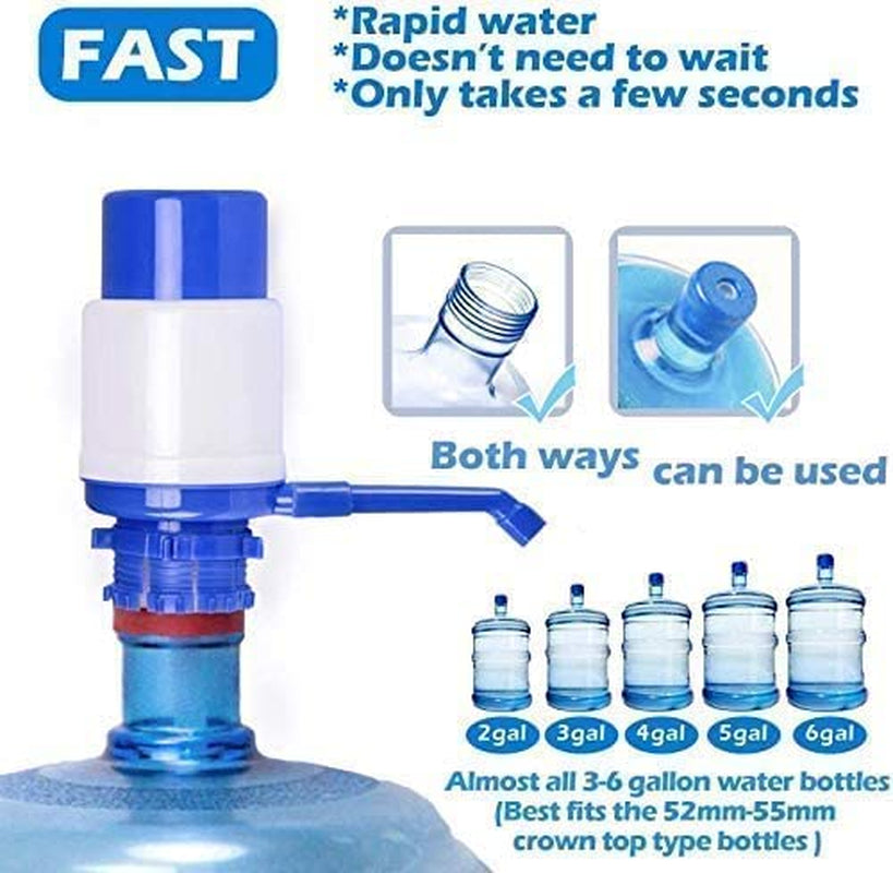 Water Bottles Pump Blue Manual Hand Pressure Pump Drinking Fountain Water Press Pump with an Extra Short Tube and Cap Fits Most 2-6 Gallon Water Coolers …