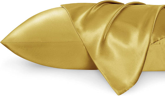 Satin Pillowcase Standard Set of 2 - Sauterne Silky Pillow Cases for Hair and Skin 20X26 Inches, Pillow Covers with Envelope Closure, Similar to Silk Pillow Cases, Gifts for Women Men