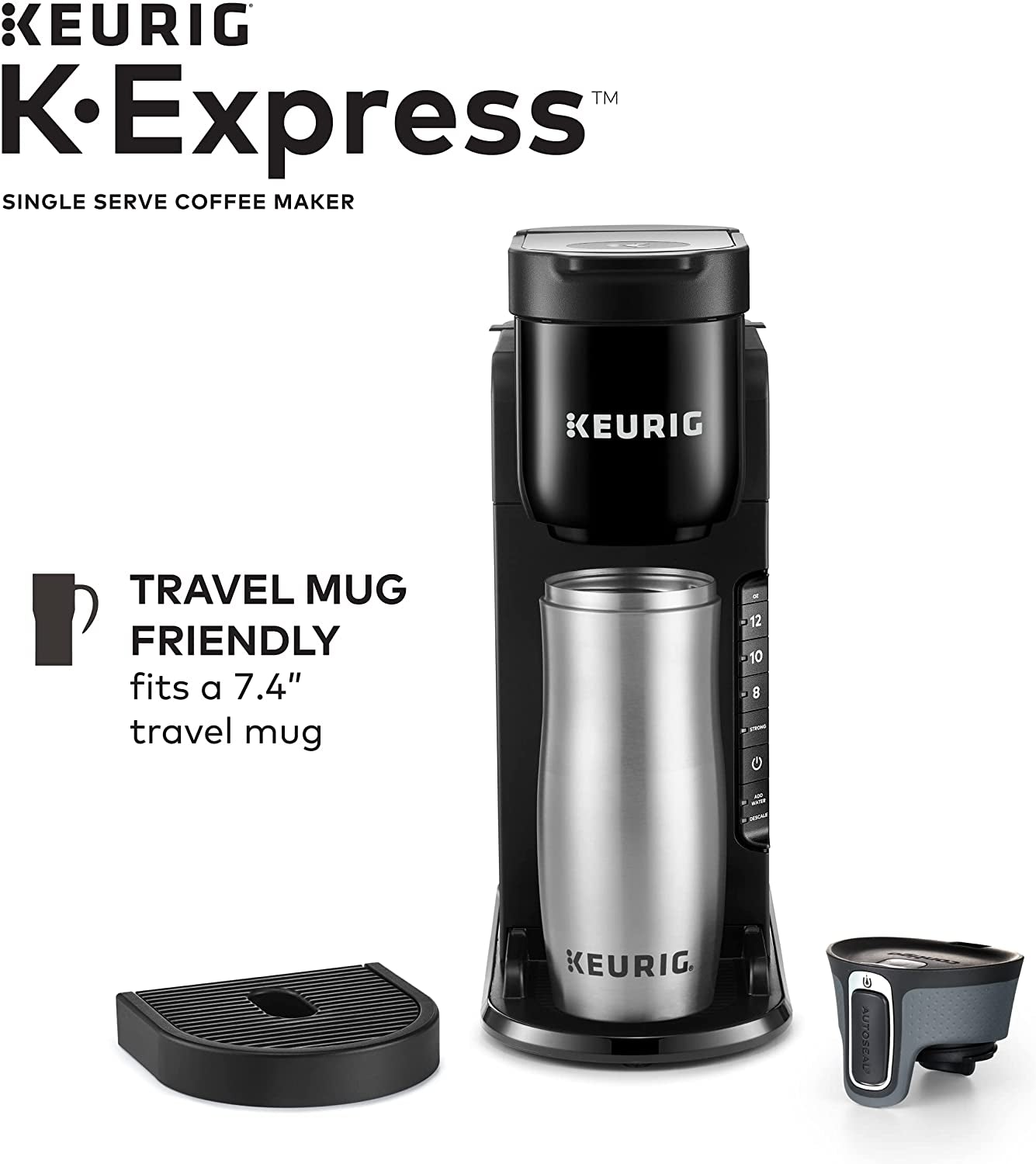 K-Express Coffee Maker, Single Serve K-Cup Pod Coffee Brewer, Black, 12.8” L X 5.1” W X 12.6” H