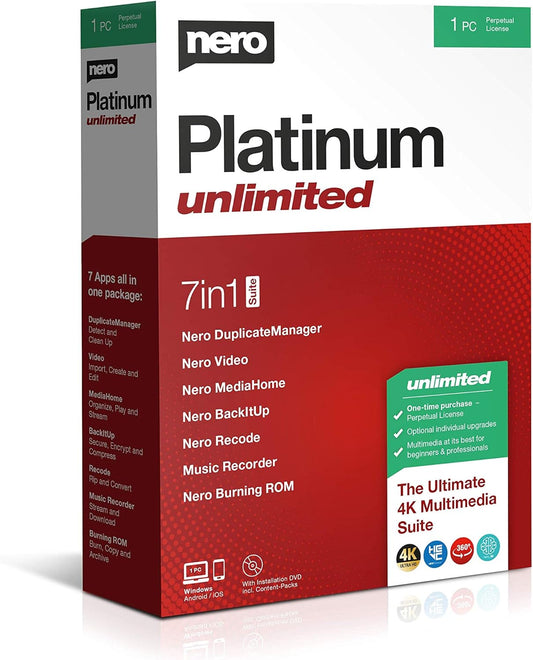 Platinum Unlimited | Video Editing | Backup | Manage & Play Media | 8K | Photos | Music | PC Tuning | 1 PC | Windows 11 / 10 / 8 / 7