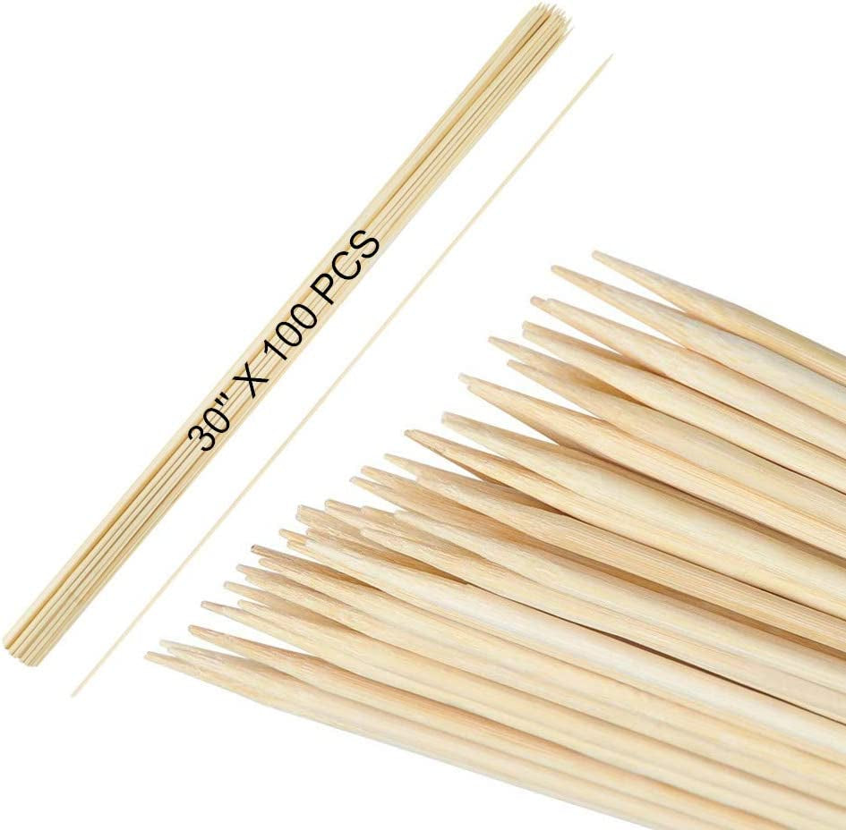 30" Natural Bamboo Skewers Sticks for Marshmallows，S'Mores，Bbq，Kabob，Grilling，Barbecue，Roasting，Camping.More Size Choices 6"/8"/10"/12"/14"/36"(100 PCS)