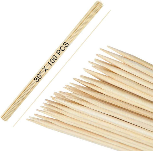 30" Natural Bamboo Skewers Sticks for Marshmallows，S'Mores，Bbq，Kabob，Grilling，Barbecue，Roasting，Camping.More Size Choices 6"/8"/10"/12"/14"/36"(100 PCS)
