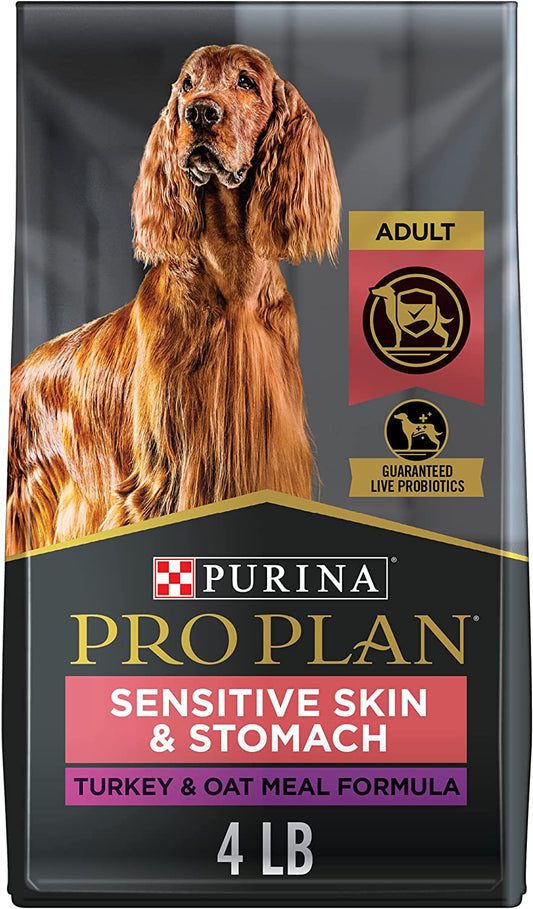 Sensitive Skin and Stomach Dog Food with Probiotics for Dogs, Turkey & Oat Meal Formula - 4 Lb. Bag