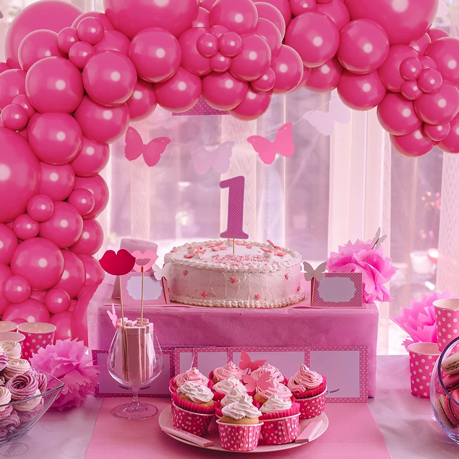 129Pcs Hot Pink Balloons Latex Balloons Different Sizes 18 12 10 5 Inch Party Balloon Kit for Valentine'S Day Birthday Baby Shower Wedding Princess Theme Party Decoration