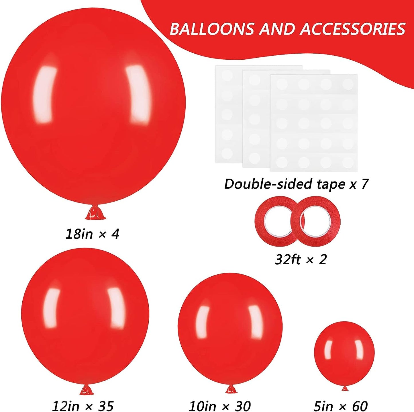 129Pcs Red Balloons Different Sizes 18 12 10 5 Inch for Garland Arch, Premium Red Latex Balloons for Birthday Party Wedding Valentine'S Day Baby Shower Party Decoration