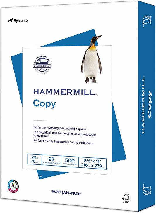 Printer Paper, 20 Lb Copy Paper, 8.5 X 11 - 1 Ream (500 Sheets) - 92 Bright, Made in the USA