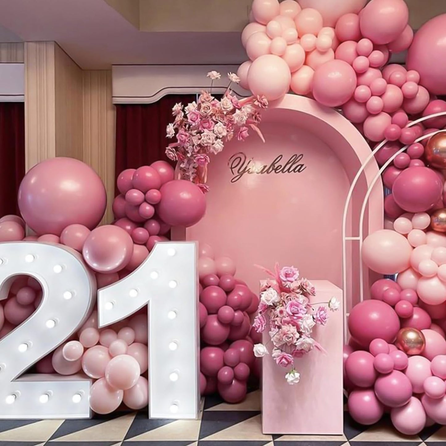 129Pcs Retro Hot Pink Balloons Latex Balloons Different Sizes 18 12 10 5 Inch Party Balloon Kit for Valentine'S Day Birthday Baby Shower Wedding Princess Theme Party Decoration