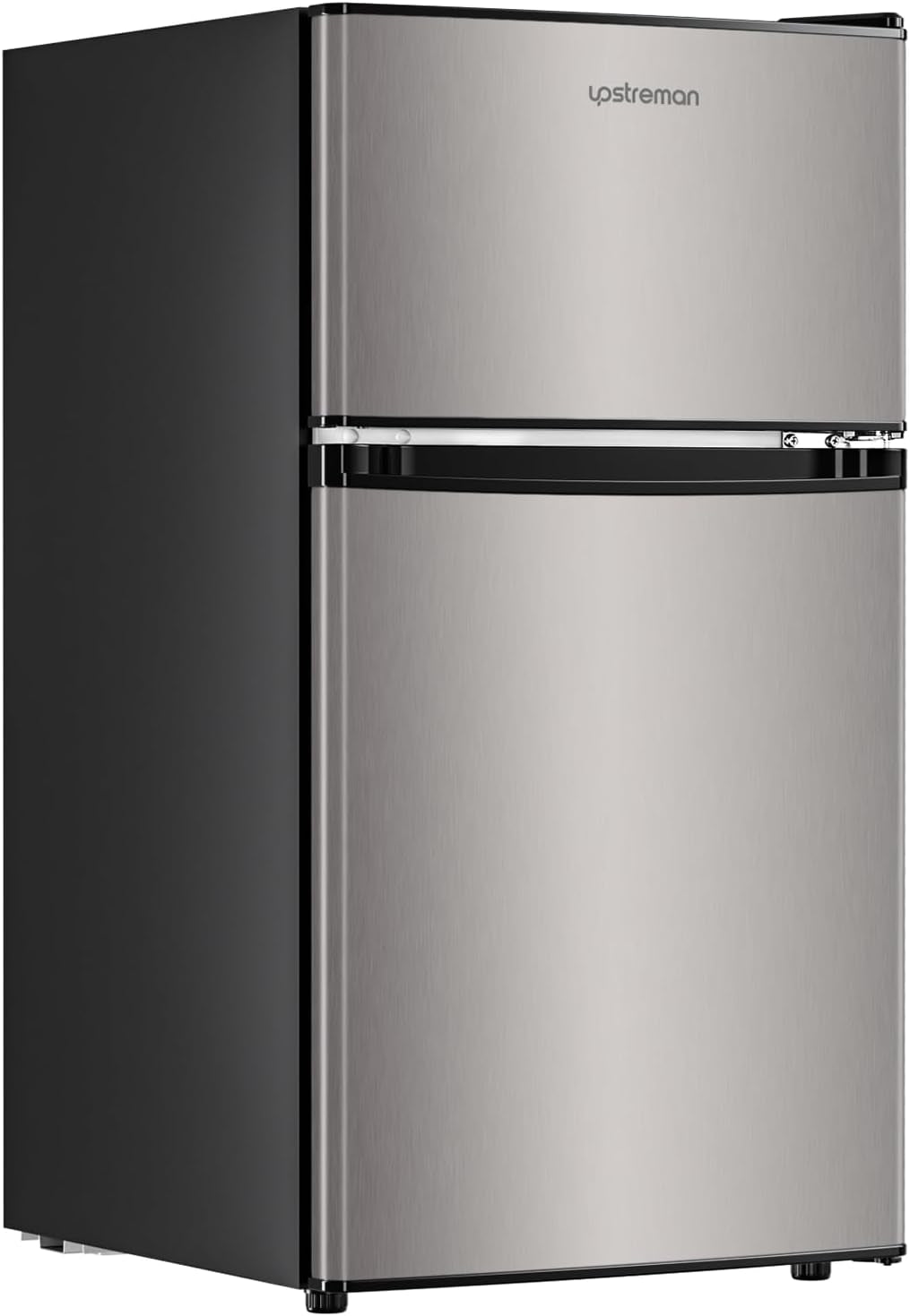 3.2 Cu.Ft Mini Fridge with Freezer, Stainless Steel 2 Door, Adjustable Thermostat, Low Noise, Energy-Efficient, Compact Refrigerator for Dorm, Office, Bedroom