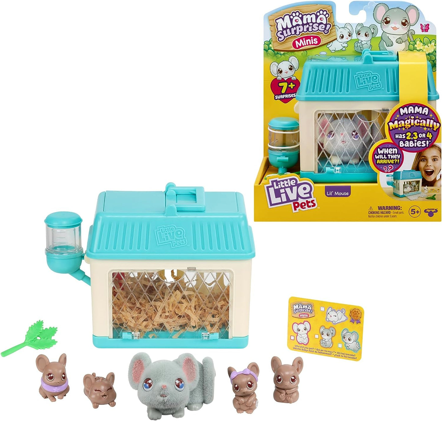 - Mama Surprise Minis. Feed and Nurture a Lil' Mouse inside Their Hutch so She Can Be a Mama. She Has 2, 3, or 4 Babies with Surprise Accessories to Dress up the Babies