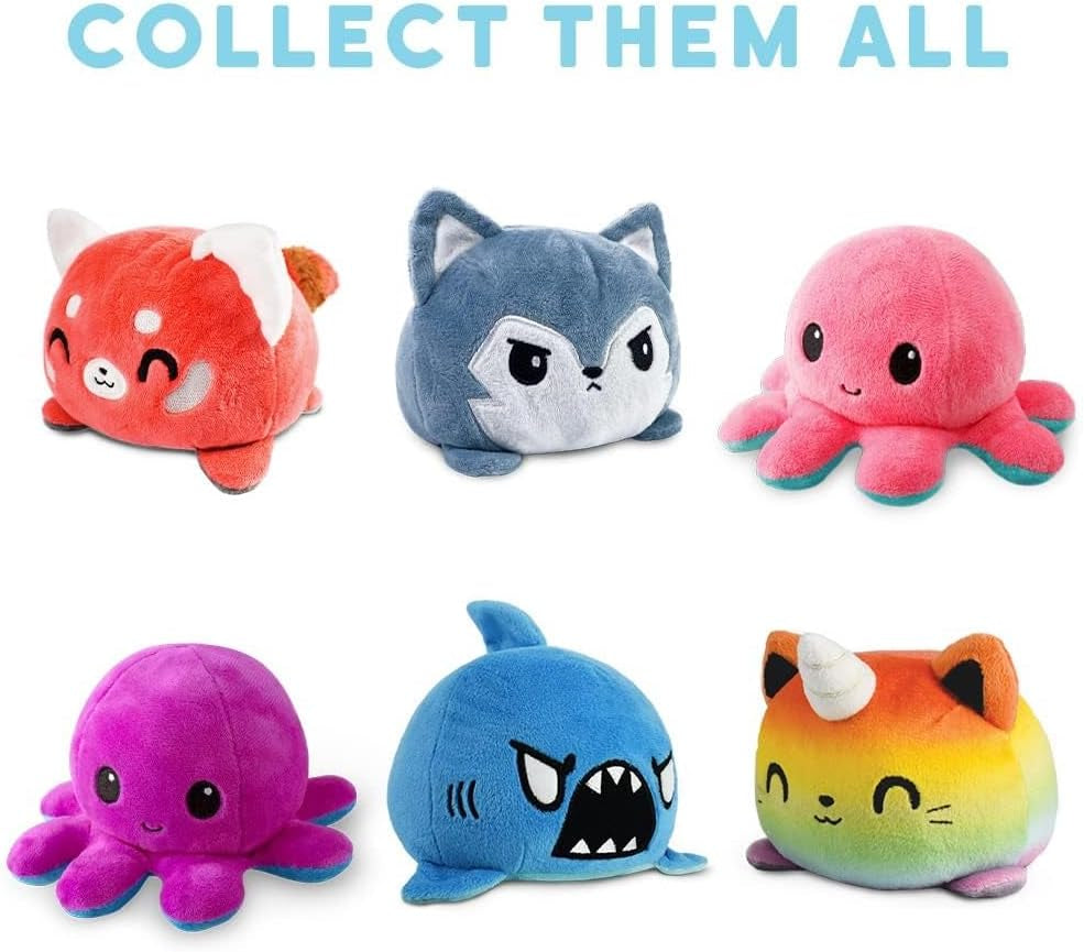 - the Original Reversible Octopus Plushie - Happy Blue + Sad Light Blue - Cute Sensory Fidget Stuffed Animals That Show Your Mood 4 Inch