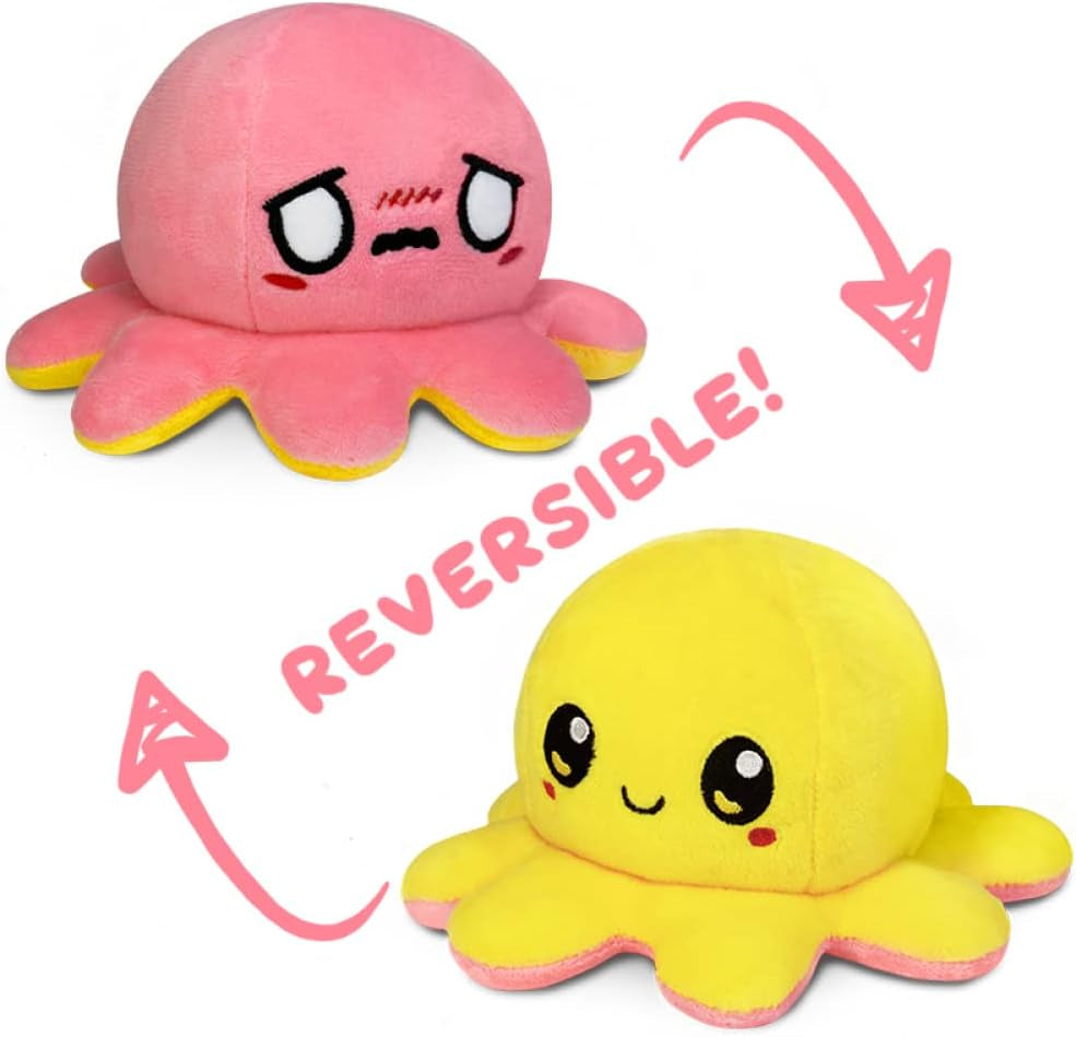 - the Original Reversible Octopus Plushie - Yellow Happy + Pink Worried - Cute Sensory Fidget Stuffed Animals That Show Your Mood
