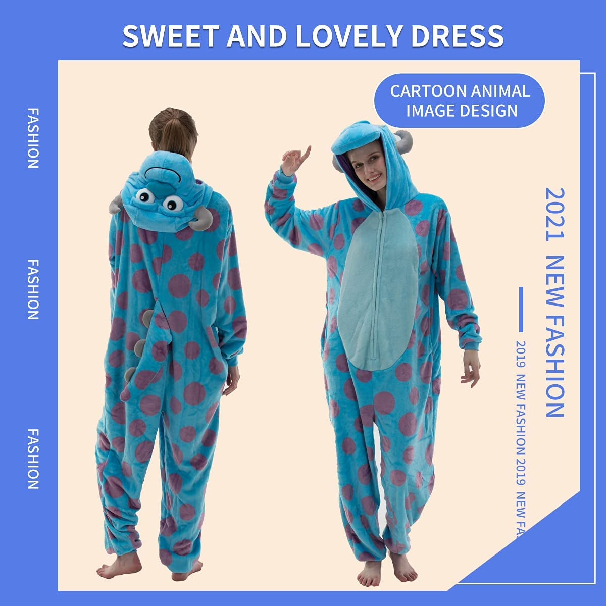 Snug Fit Unisex Adult Onesie Pajamas, Flannel Cosplay Animal One Piece Halloween Costume Sleepwear Homewear