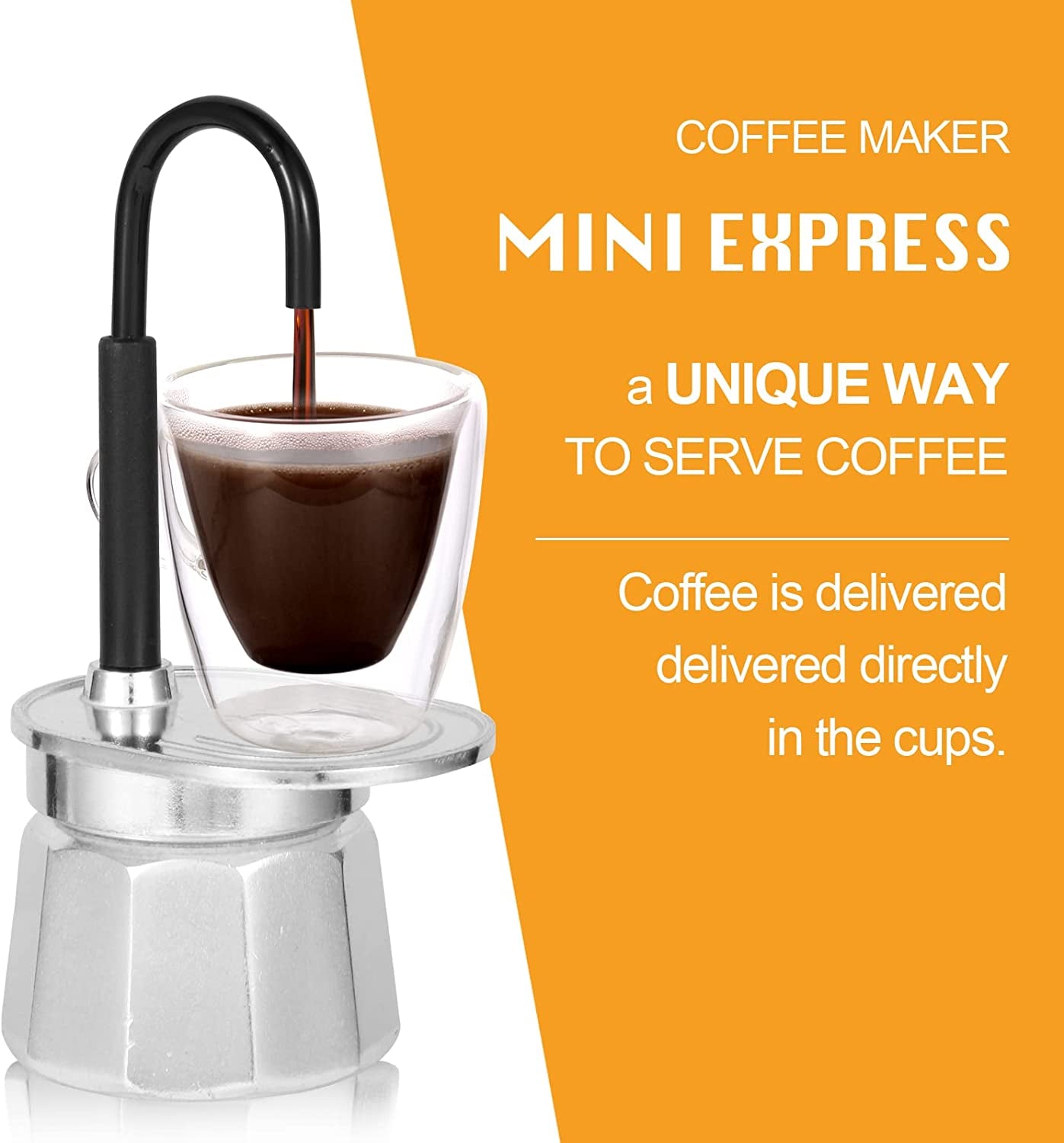 -Mini Express Swiss Single Tube Moka Pot Aluminum Sliver，Moka Set Includes One Double Wall 3Oz Cup,Enjoy Delicious Coffee in No Time