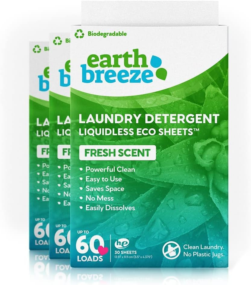 - Liquid-Less Laundry Detergent Sheets - Fresh Scent - No Plastic Jug (180 Loads) 90 Sheets (Pack of 3)
